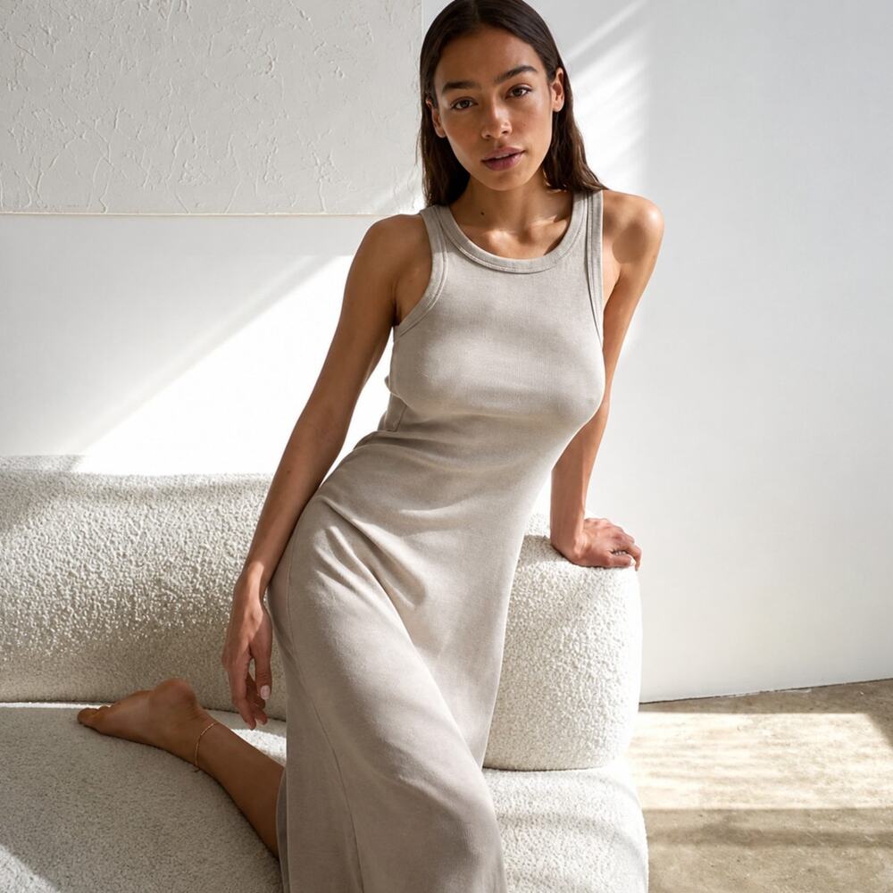 AYR The Metro Ribbed Tank Midi Dress Shroom Size Medium